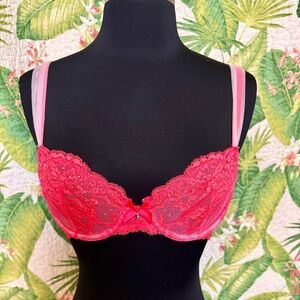 Victoria’s Secret 32B Swarovski Crystal Very Sexy Unlined Demi Hot Pink Lace Bra